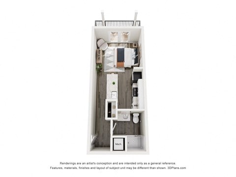 Floor plan for studio, 1 bath, 368 sqft